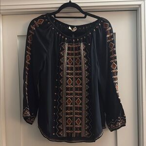 Tory Burch Blue and Black Embellished Blouse
